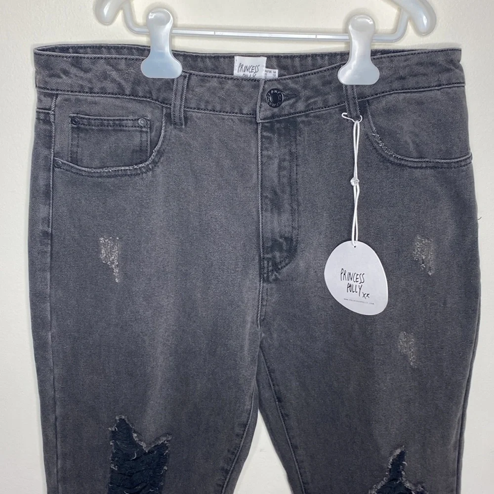 Princess Polly Zaneta washed black ripped skinny jeans size 12